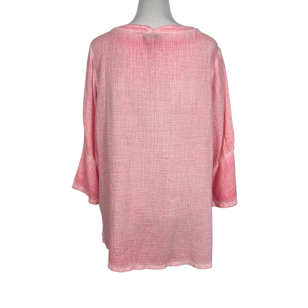 Focus Casual Life Gauze Top Pink Women's Size Large Asymmetric Hem Lagenlook - Picture 2 of 7